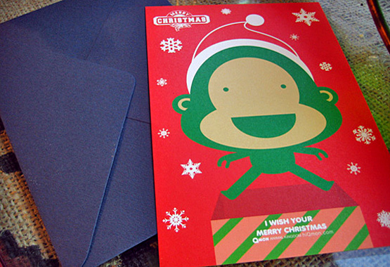クリスマスカード・キャラクターmerry monkyと封筒